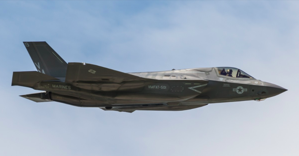 Flying fighter jet with blue sky background